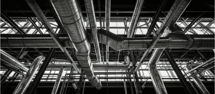 Tuyauterie industrielle pour ventilation, climatisation et systèmes de ventilation efficaces.